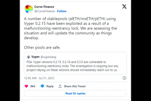 Curve Finance漏洞導致價值1億美元的加密貨幣面臨風險，CRV代幣暴跌
